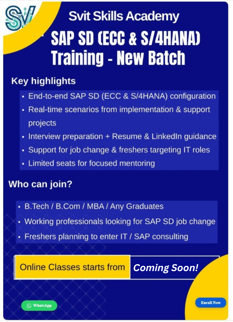 SAP SD ECC and S4HANA Training Poster by SVIT Skills Academy