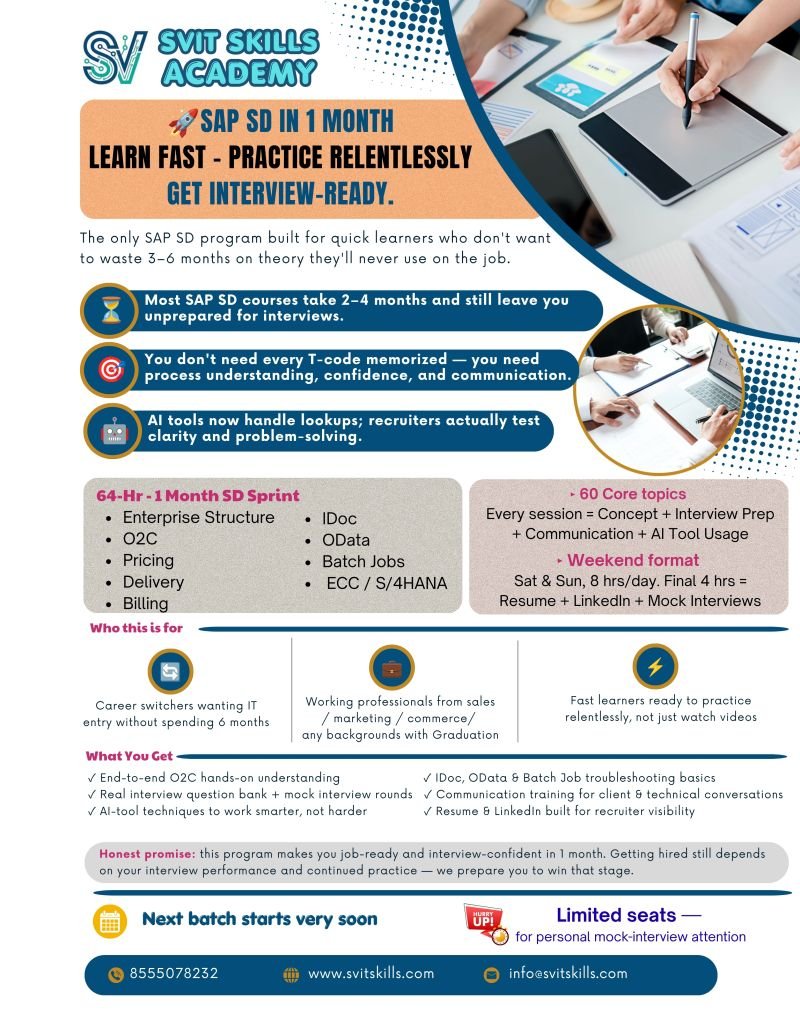 SAP SD ECC and S4HANA Training Poster by SVIT Skills Academy